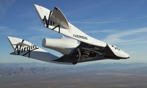 Virgin Galactics SpaceShipTwo on its first test flight over the Mojave Desert, California