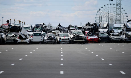 Damaged Toyota cars after Tsunami