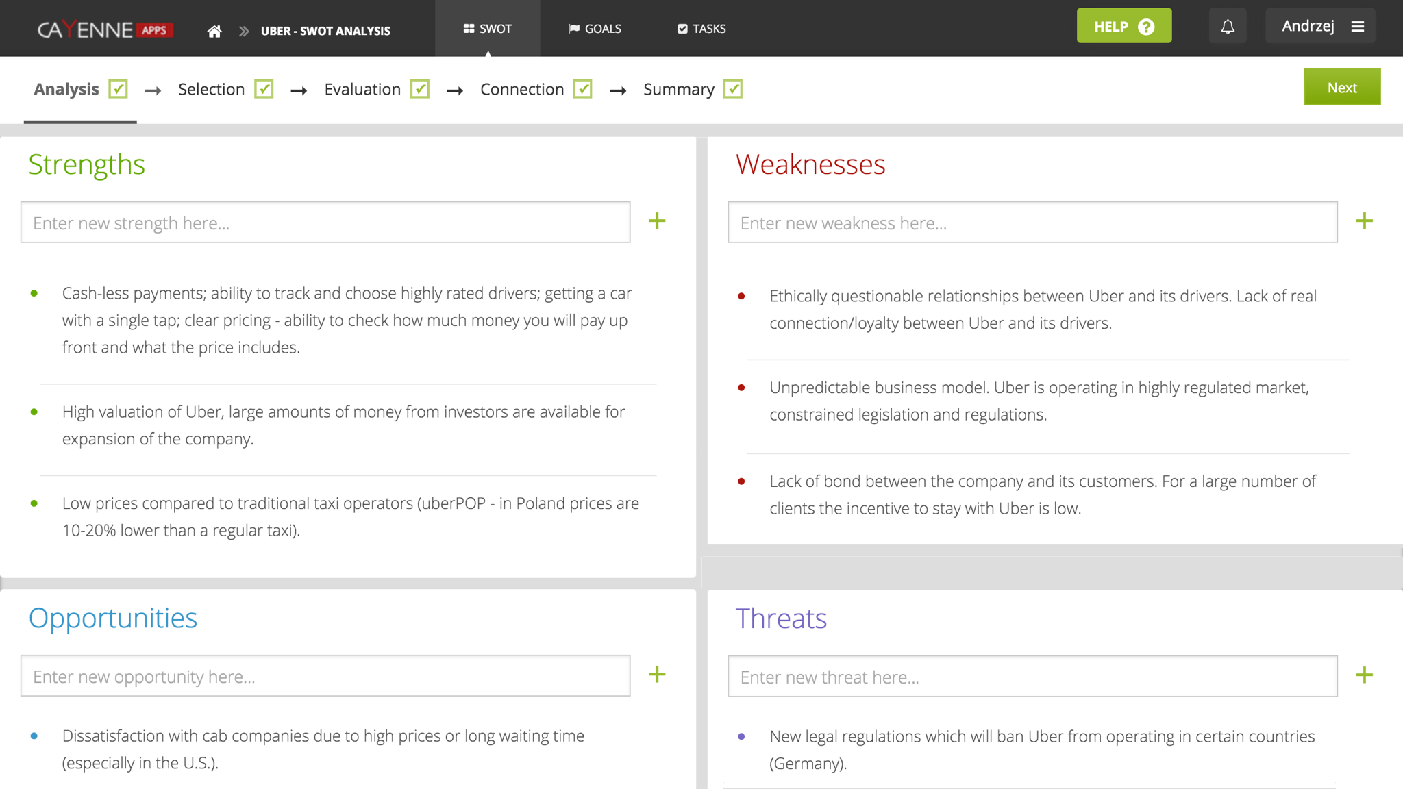 CayenneApps Next Generation SWOT Analysis Tool